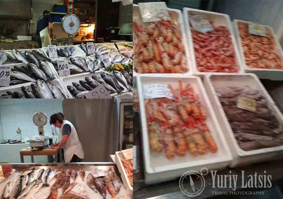 Fresh seafood, market. Pula, Croatia